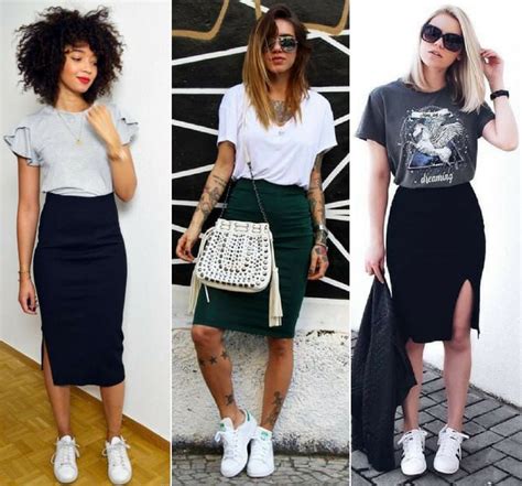 sneakers with pencil skirt.